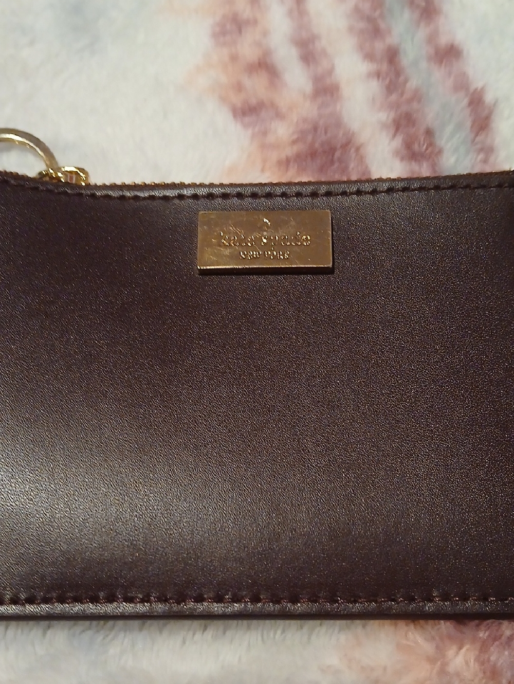 kate spade burgundy leather Coin Purse/cardholder with gold Keychain and zipper